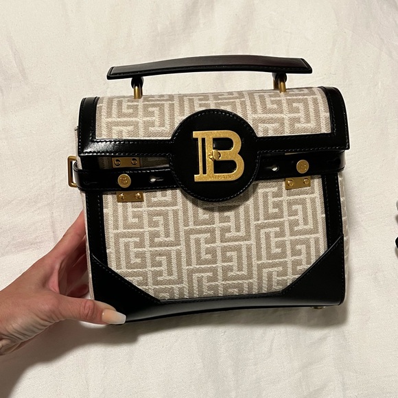 Balmain B Buzz 23 Monogram Jacquard Linen Satchel Purse NWT - Picture 4 of 5
